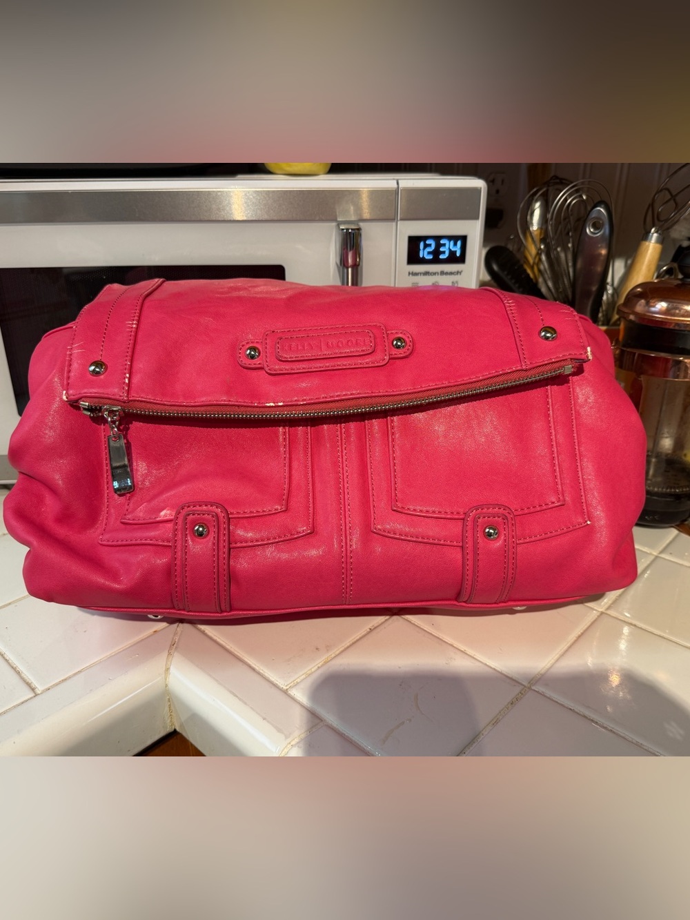 Kelly Moore 2 Sues Vibrant Pink Leather Bag with Crossbody Strap